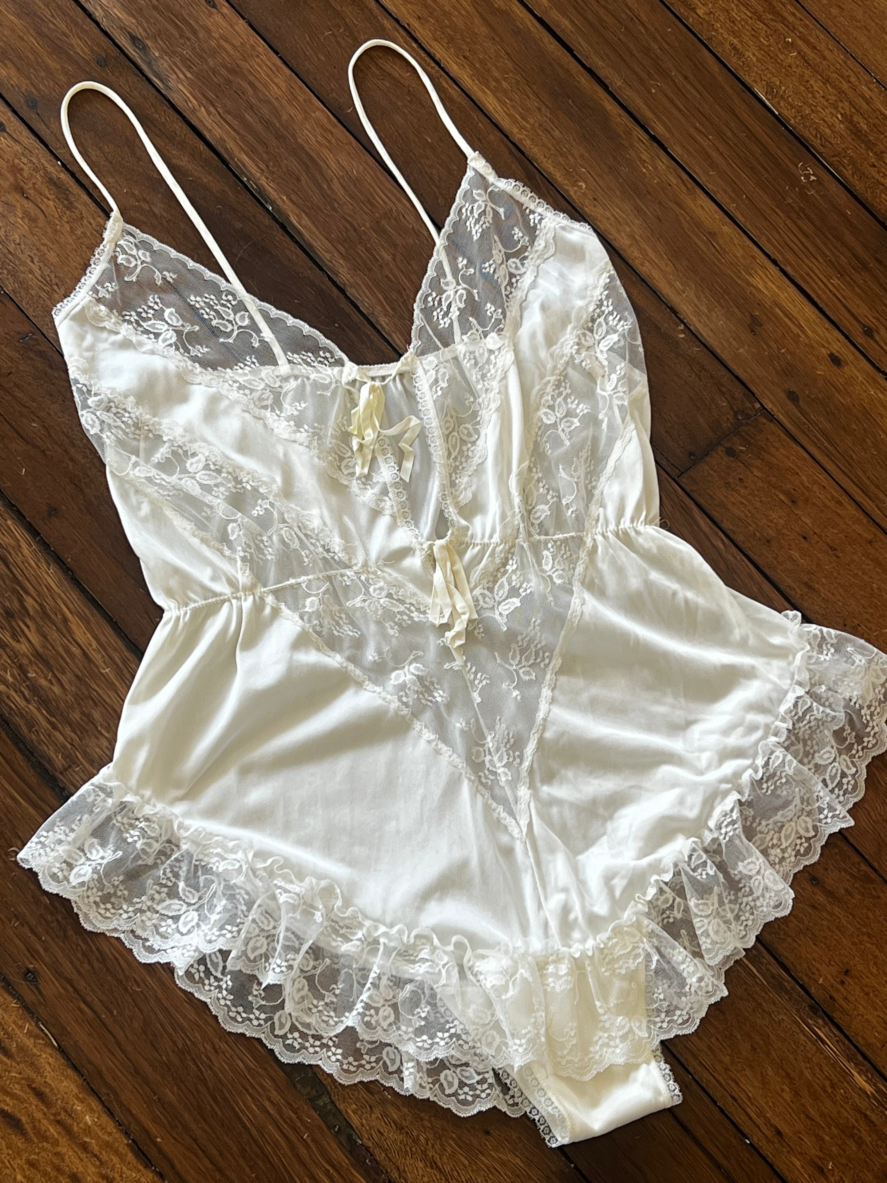 90s Lace Detail Tie Up Lingerie Playsuit