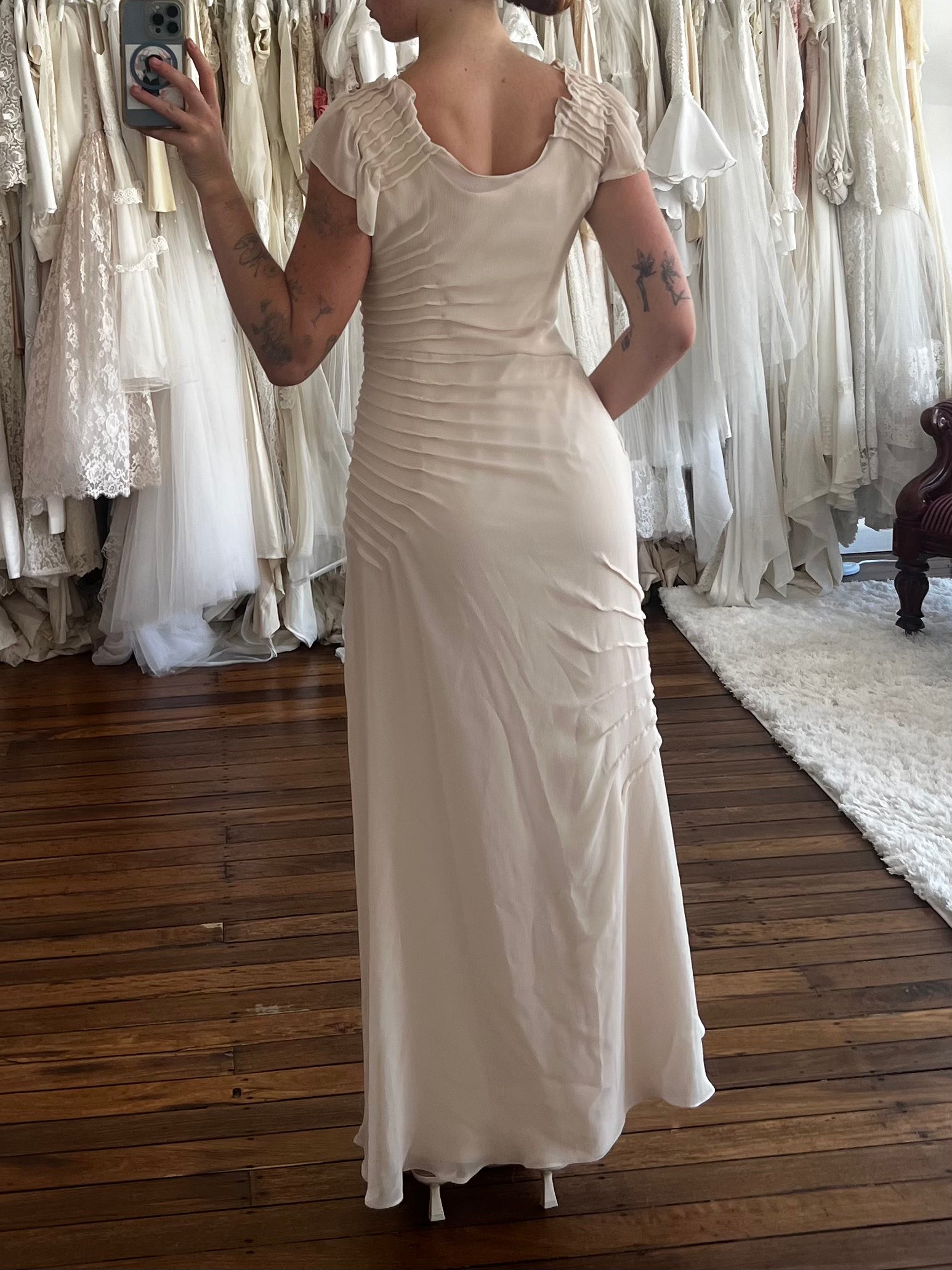 90s Vera Wang Radiating Pleated Chiffon Dress