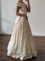 1990 Raw Silk Off-the-shoulder Basque Waist Dress