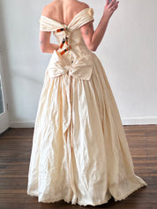 1990 Raw Silk Off-the-shoulder Basque Waist Dress