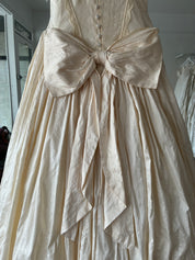 1990 Raw Silk Off-the-shoulder Basque Waist Dress