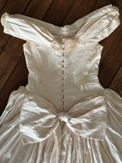1990 Raw Silk Off-the-shoulder Basque Waist Dress