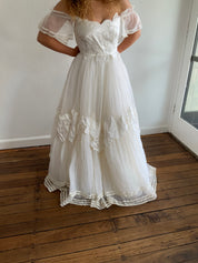 90s Satin Appliqué Organza Dress