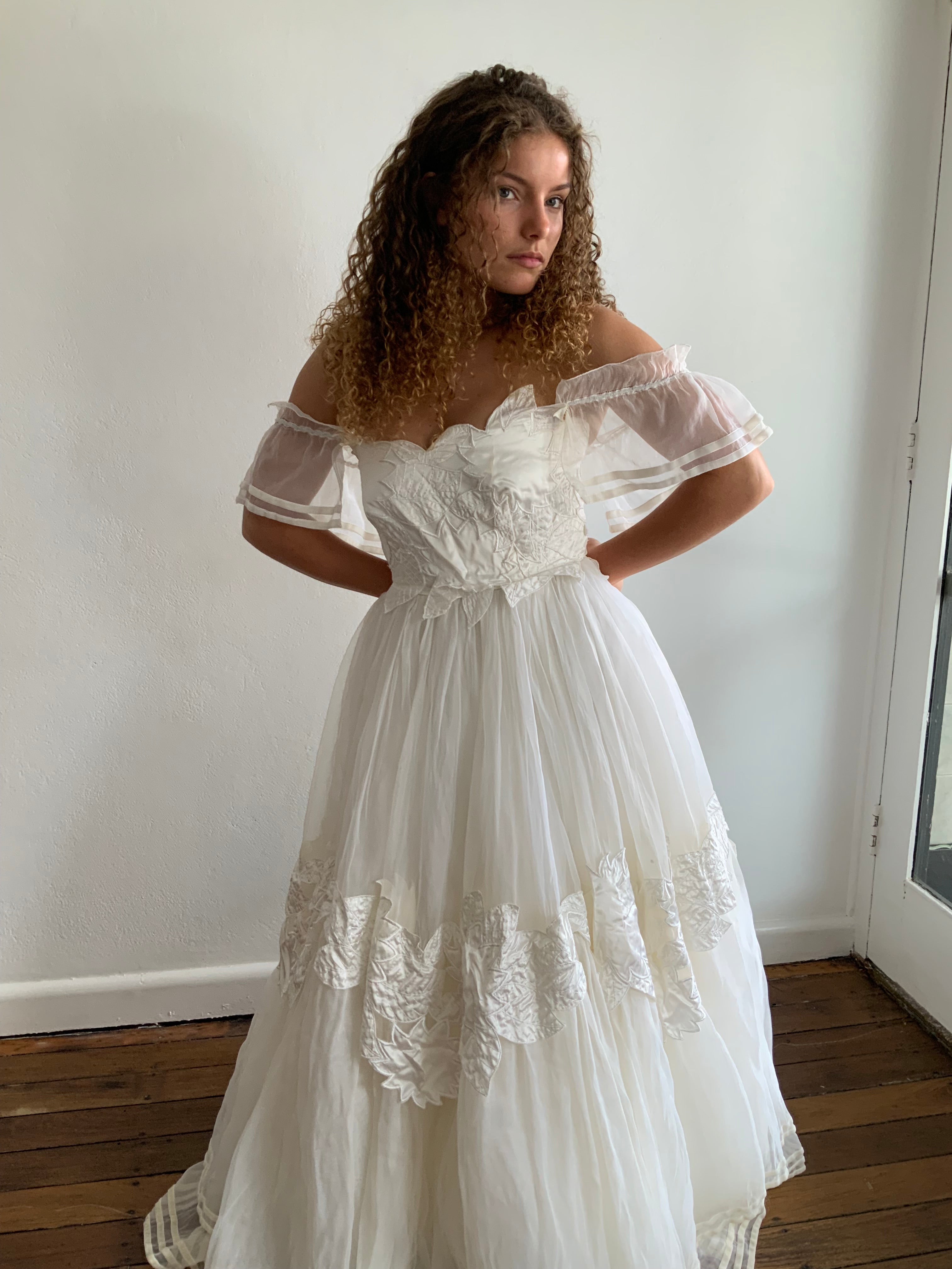 90s Satin Appliqué Organza Dress