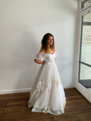 90s Satin Appliqué Organza Dress