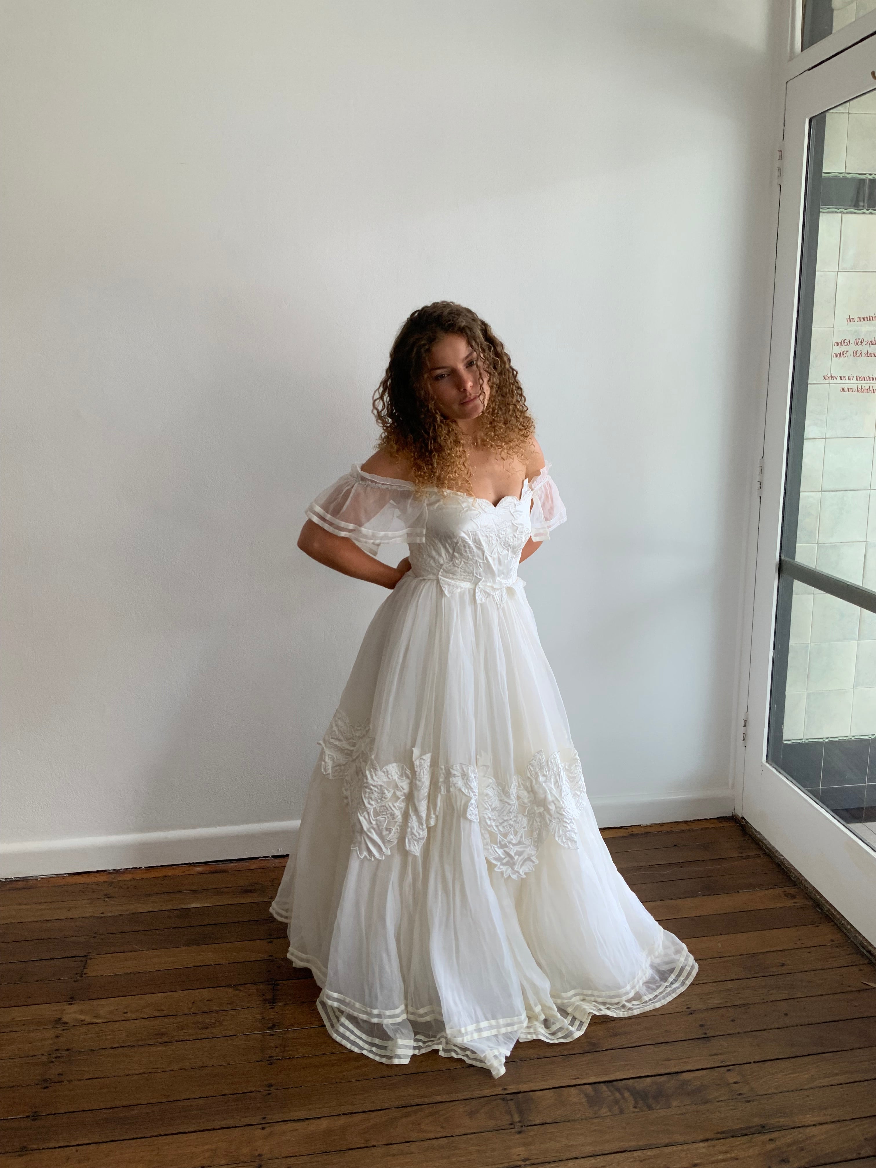 90s Satin Appliqué Organza Dress