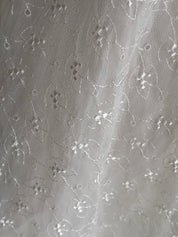 50s Embroidered Organza Mock Boat-neck Tea Length Dress