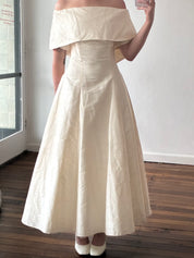 90s Raw Silk Off-the-shoulder Tea Length Dress
