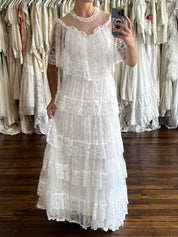 80s Henri Josef Tiered Lace Dress