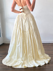 90s Strapless Drop Basque Waist Jacquard Dress