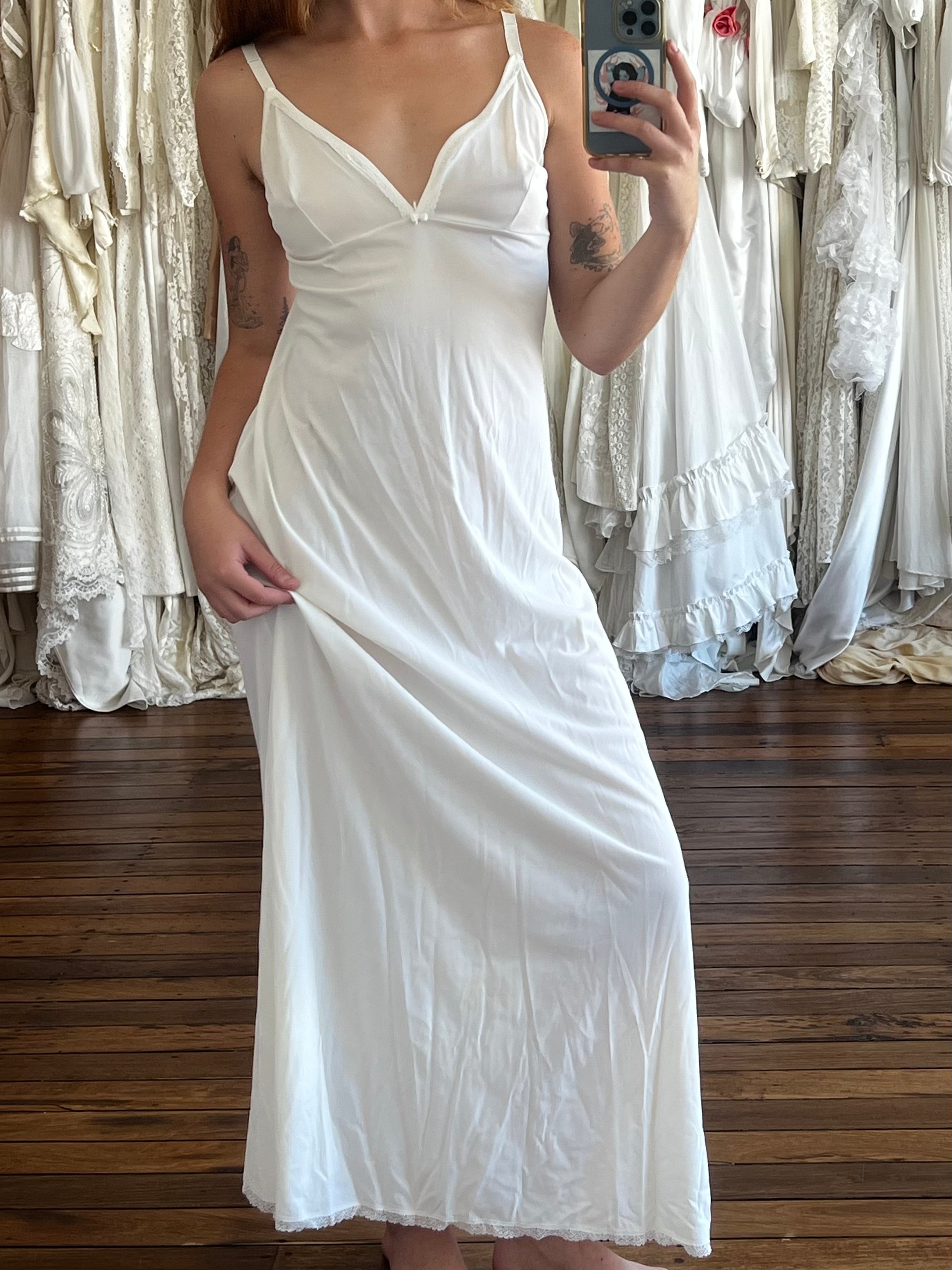 80s Plunge Neck Maxi Lingerie Dress