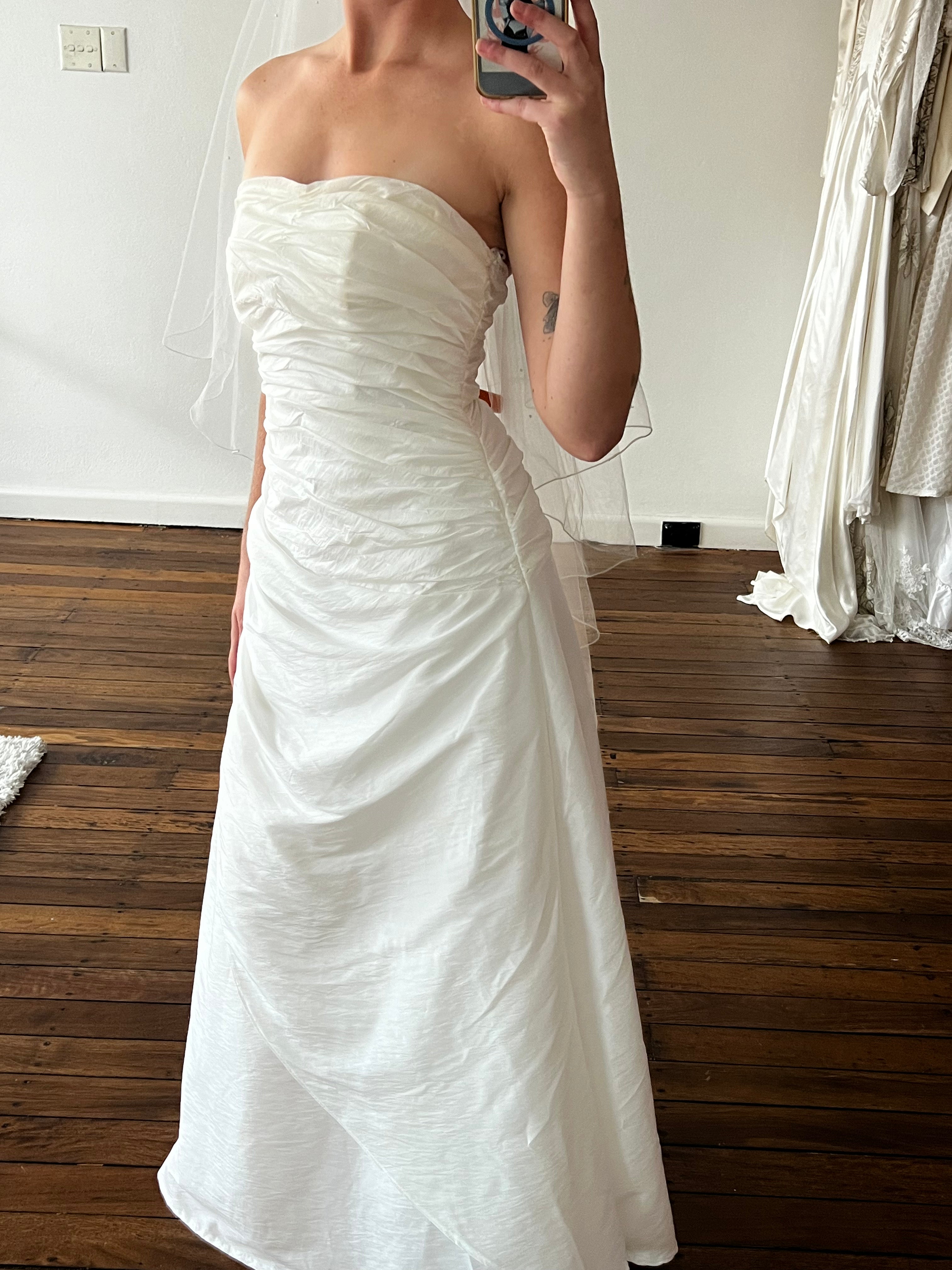 90s Strapless Aysm Pleated Bodice Dress