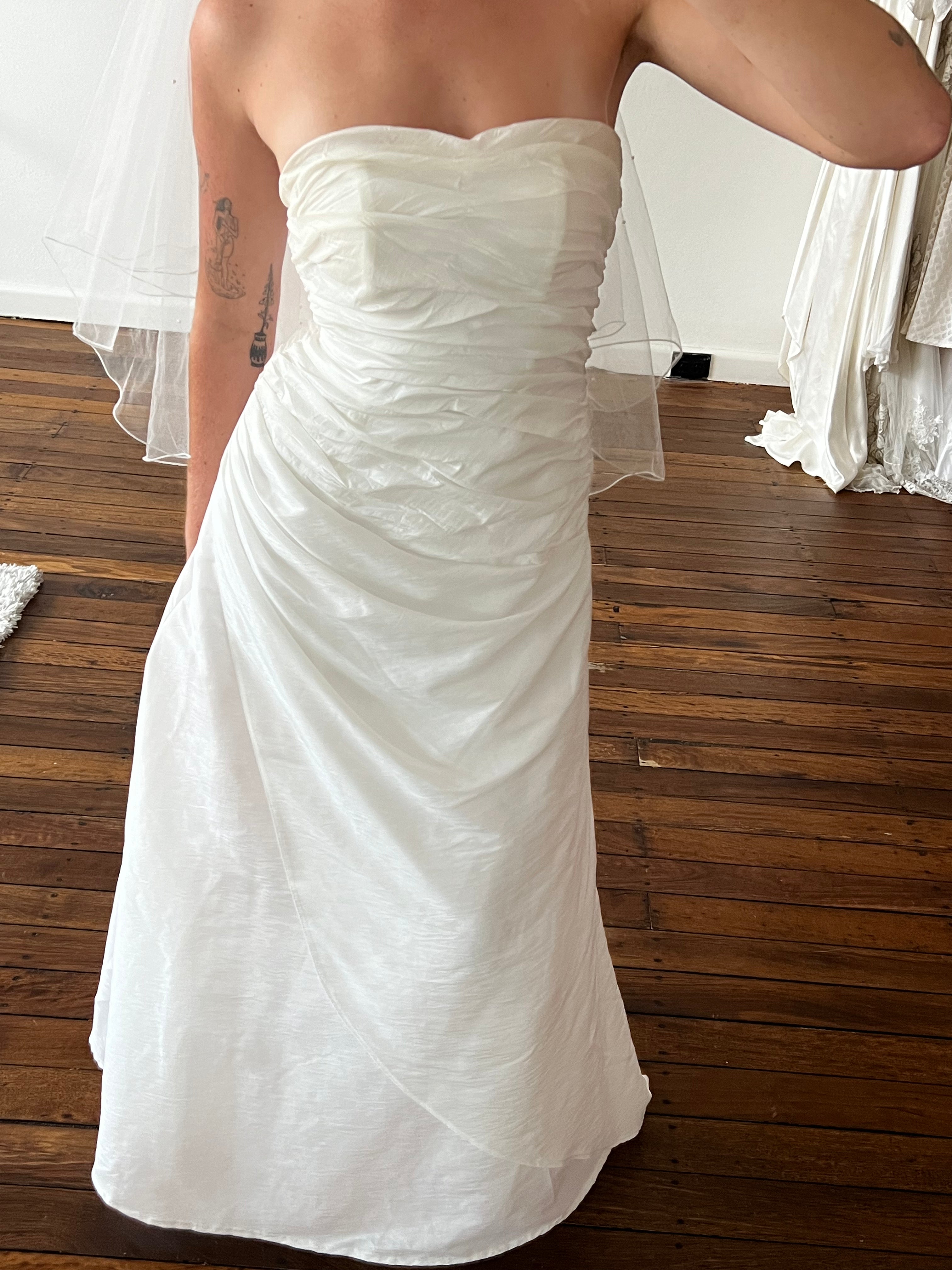 90s Strapless Aysm Pleated Bodice Dress