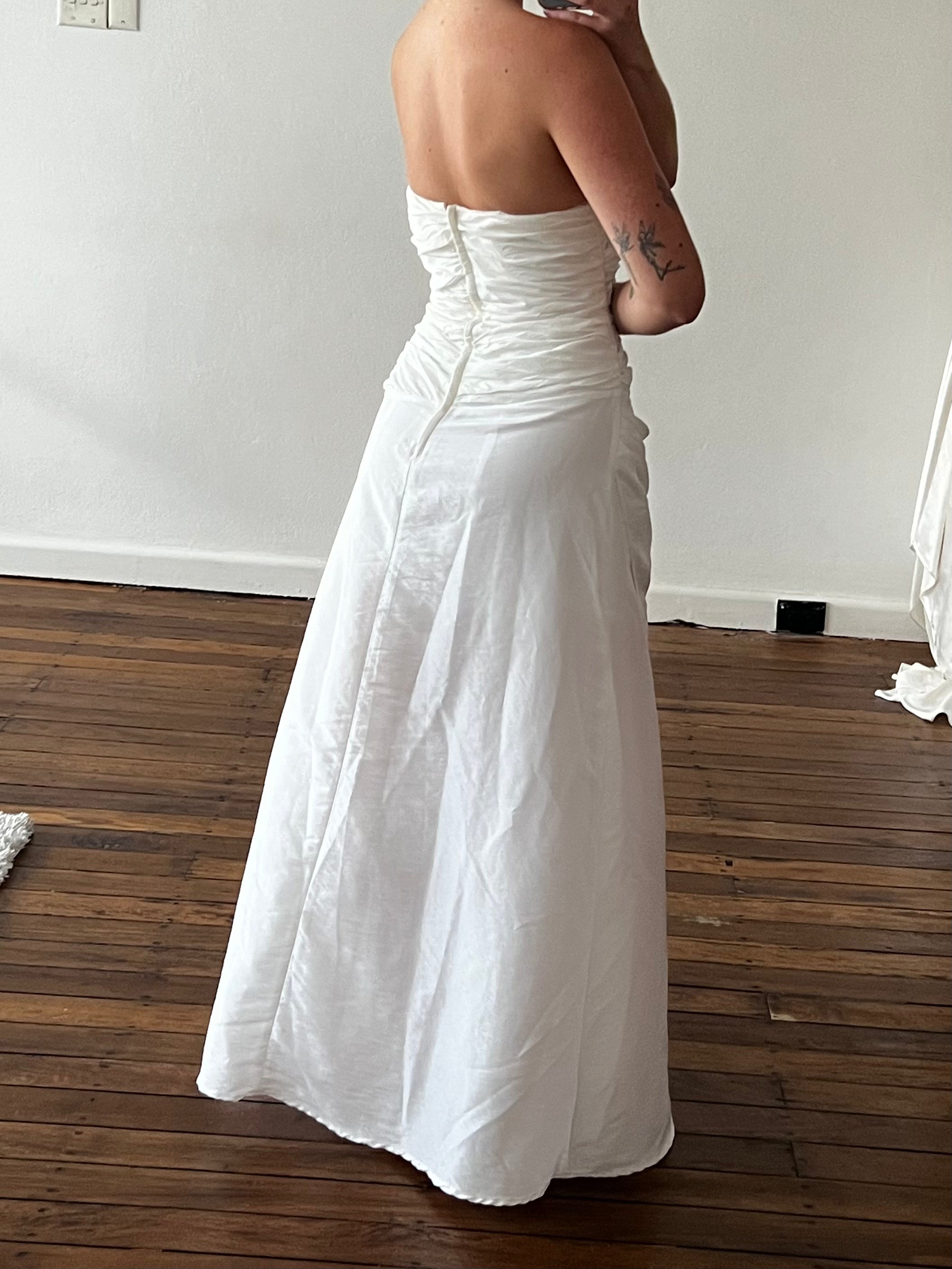 90s Strapless Aysm Pleated Bodice Dress