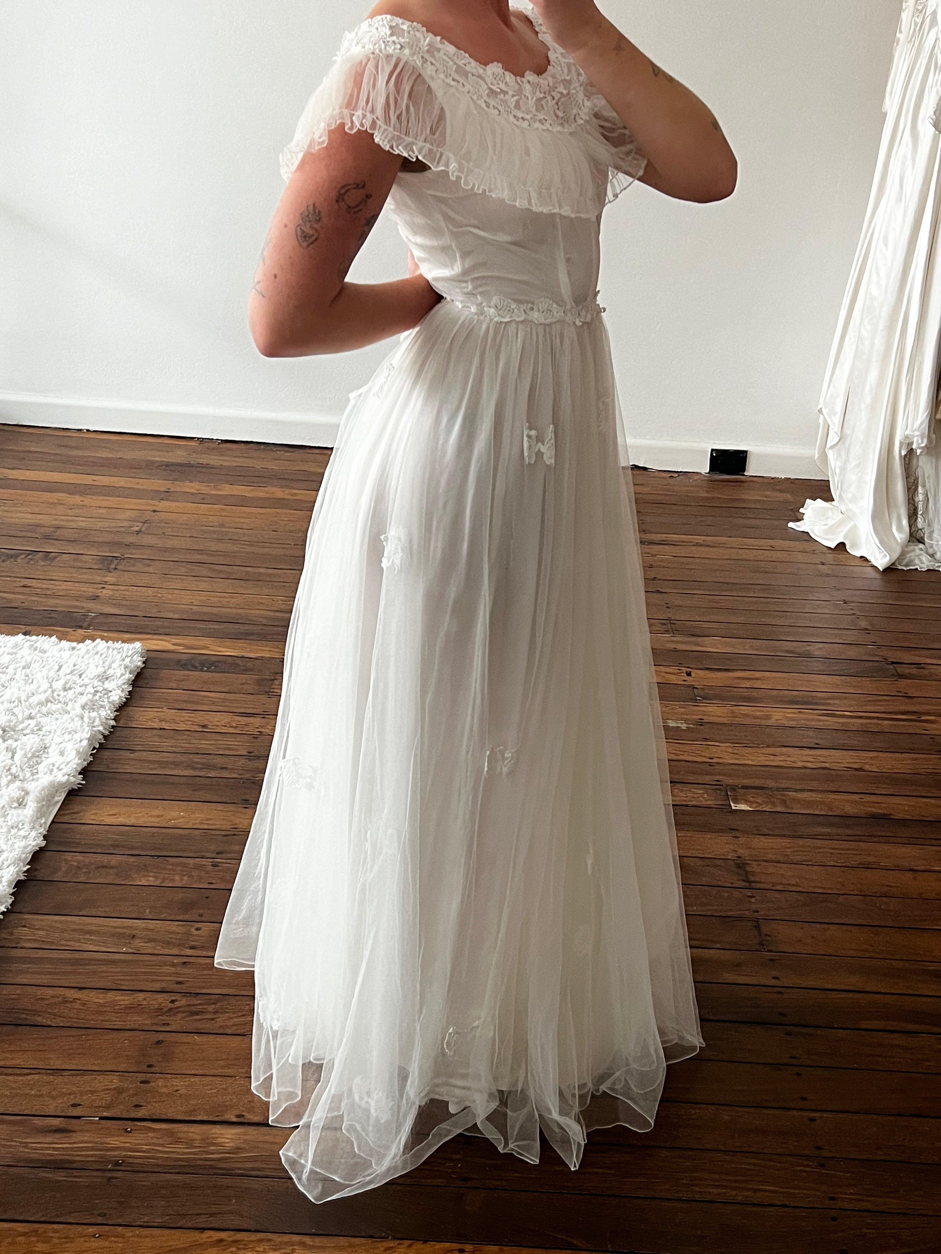 70s Off-the-shoulder Tulle and Lace Fairy Dress