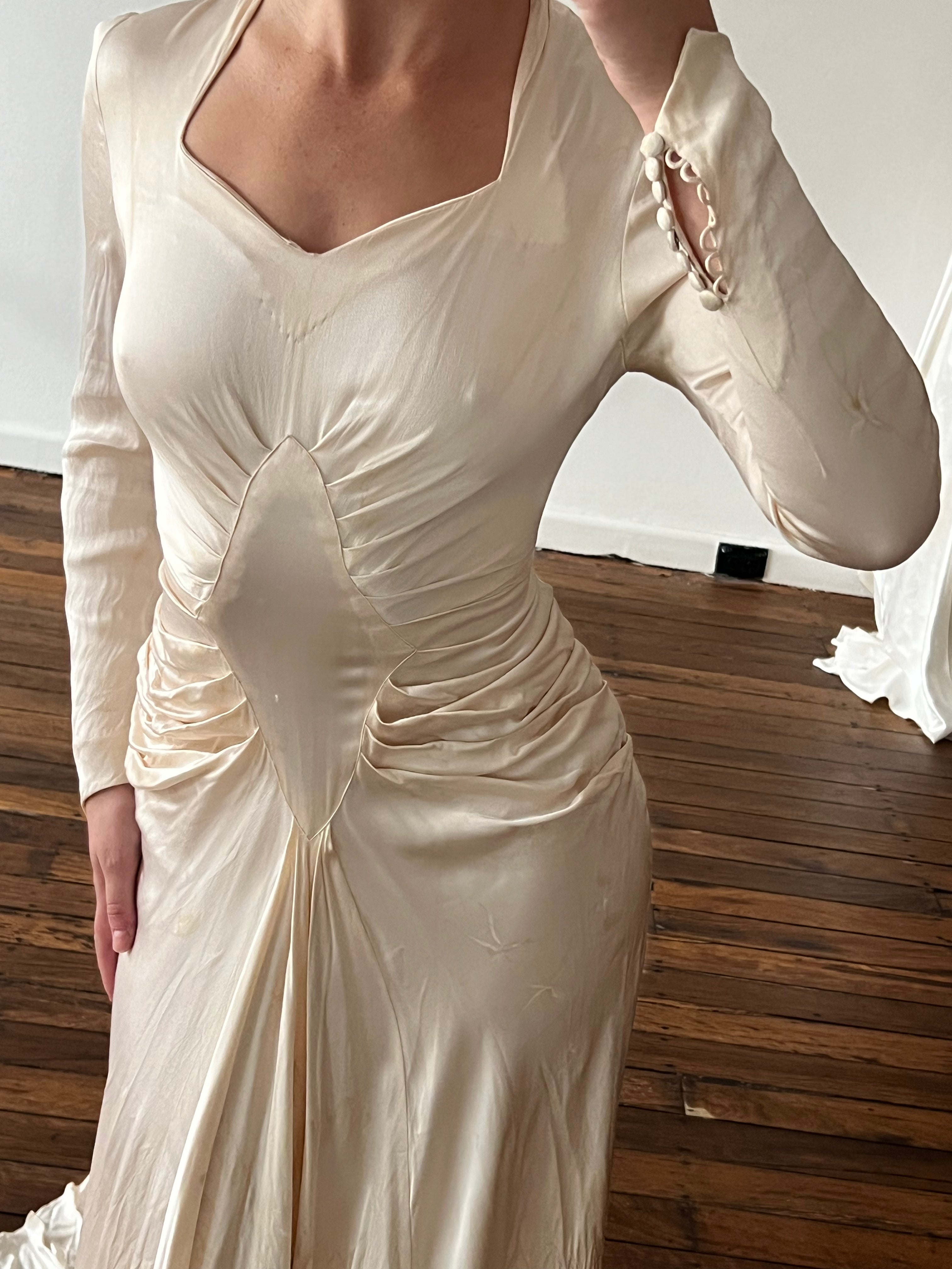 1946 Blush Gathered Bodice Hand-painted Detail Dress