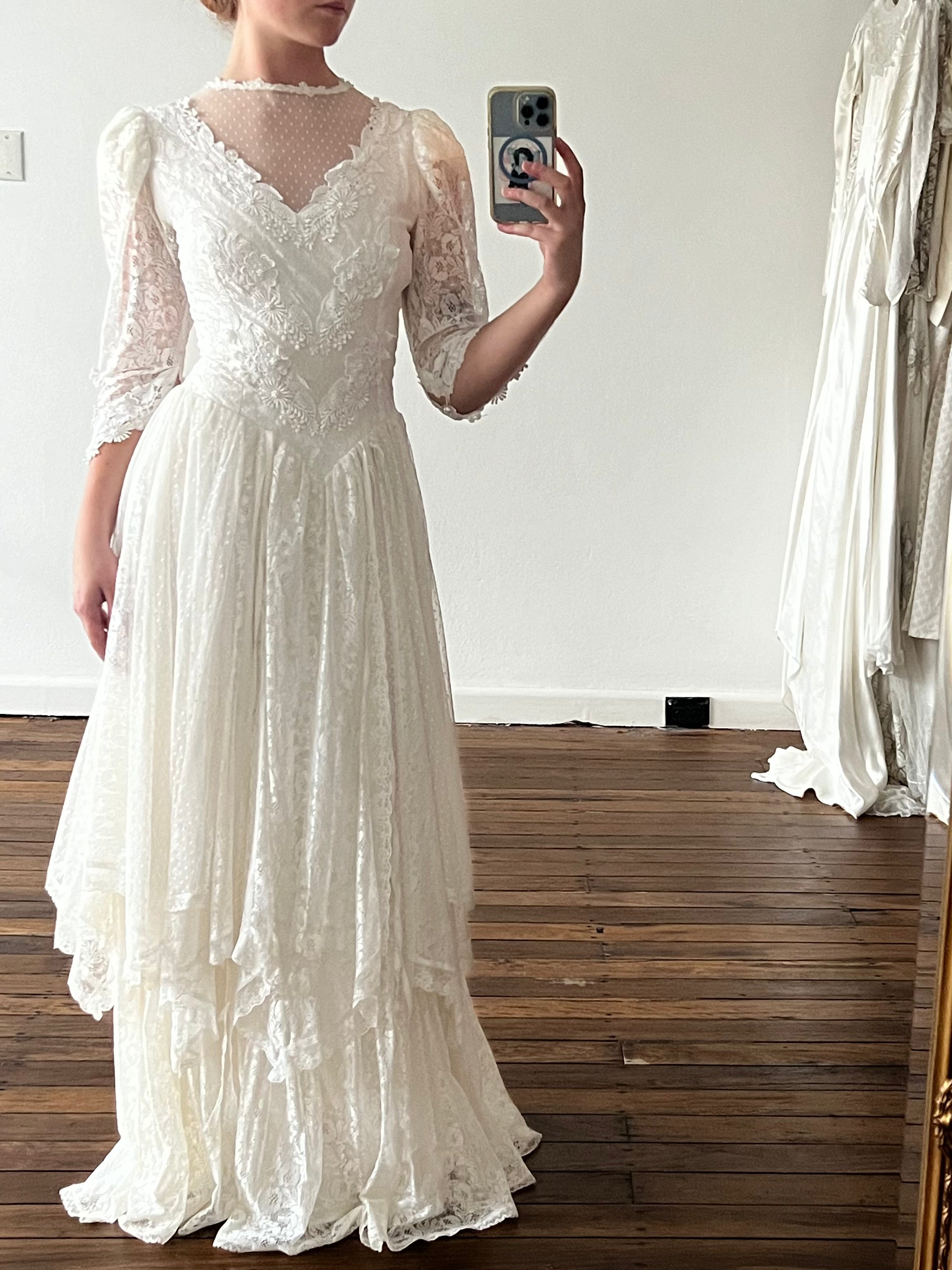 80s Long Sleeve Lace Fairy Dress