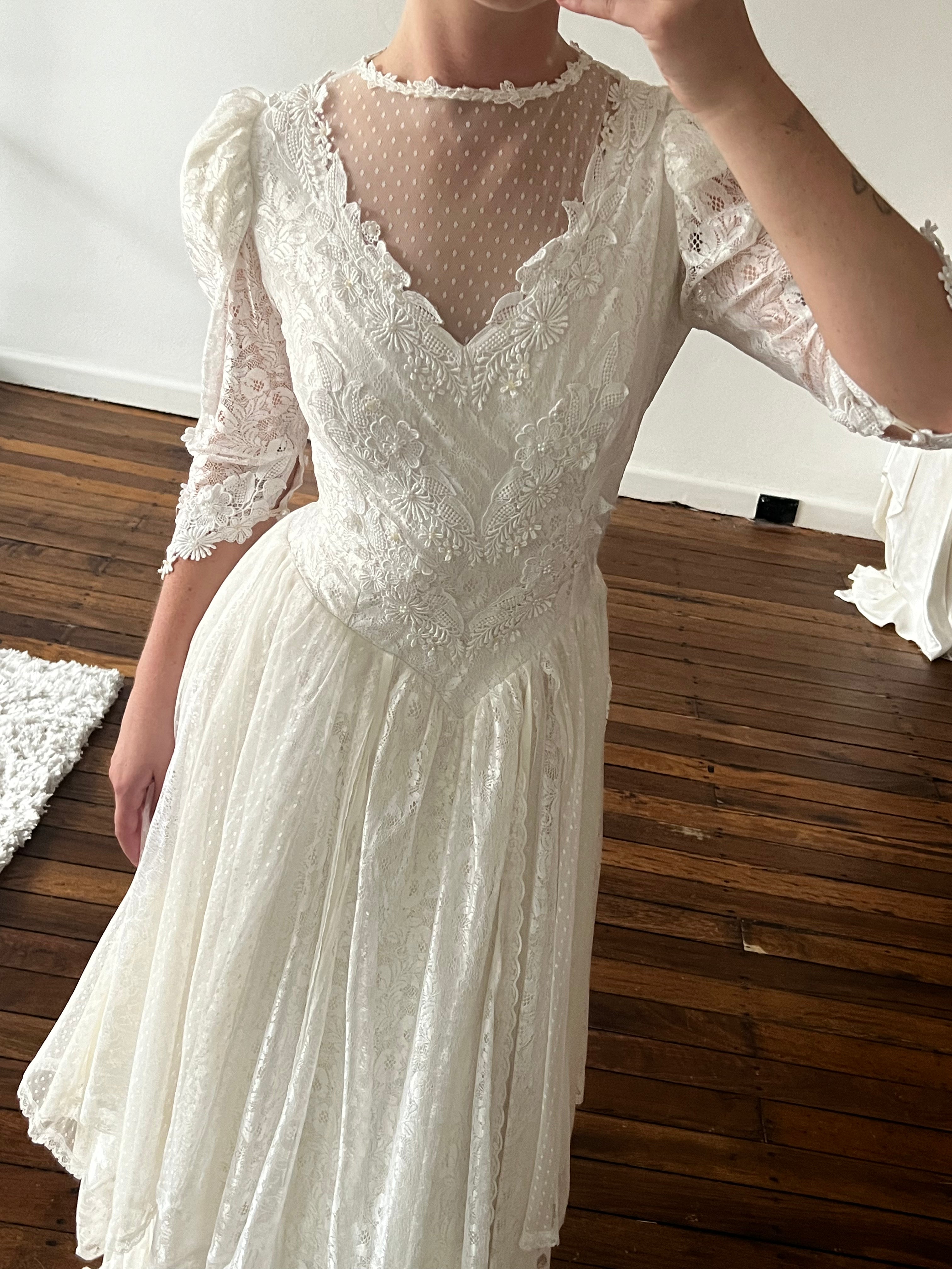 80s Long Sleeve Lace Fairy Dress