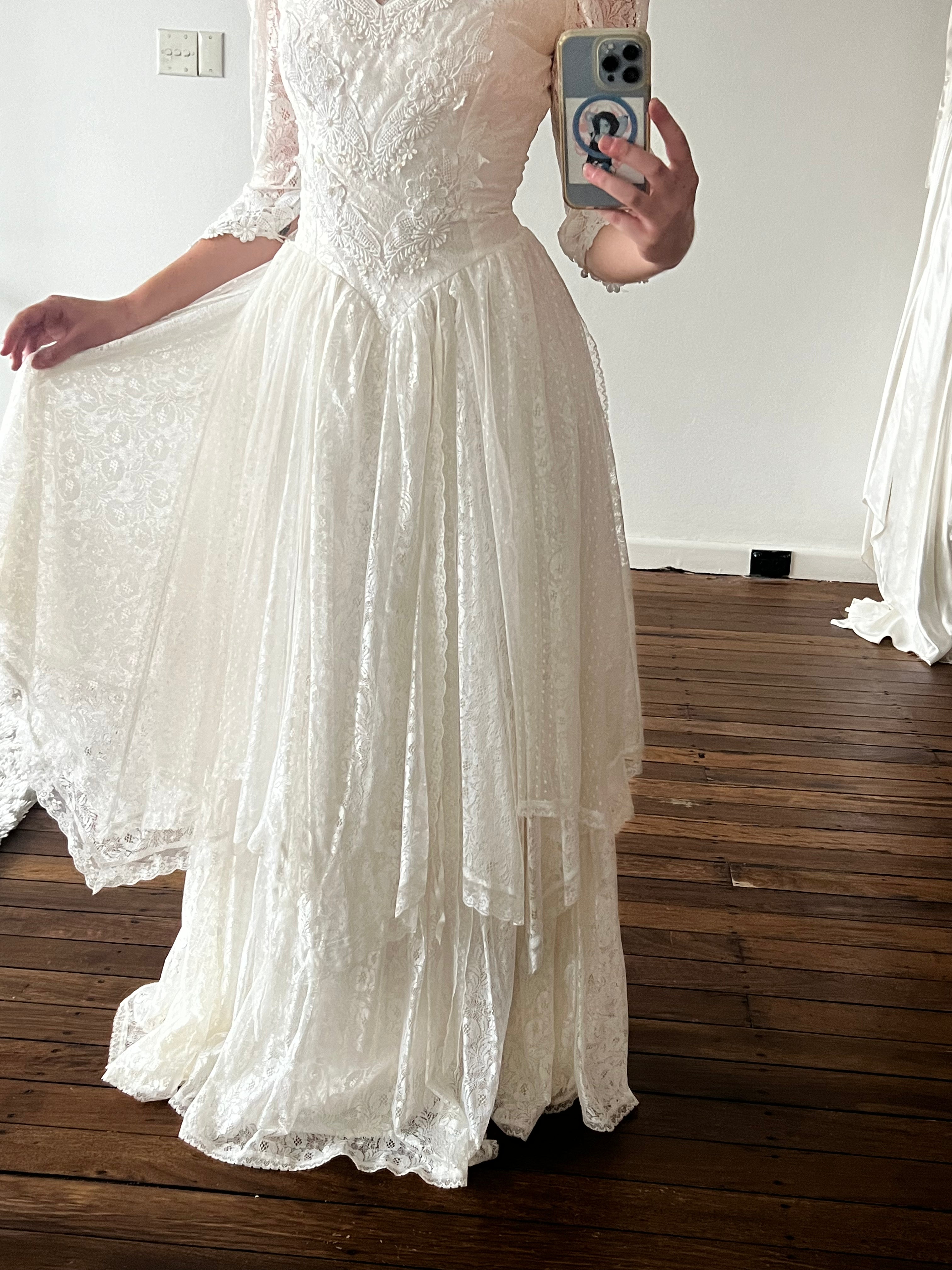 80s Long Sleeve Lace Fairy Dress