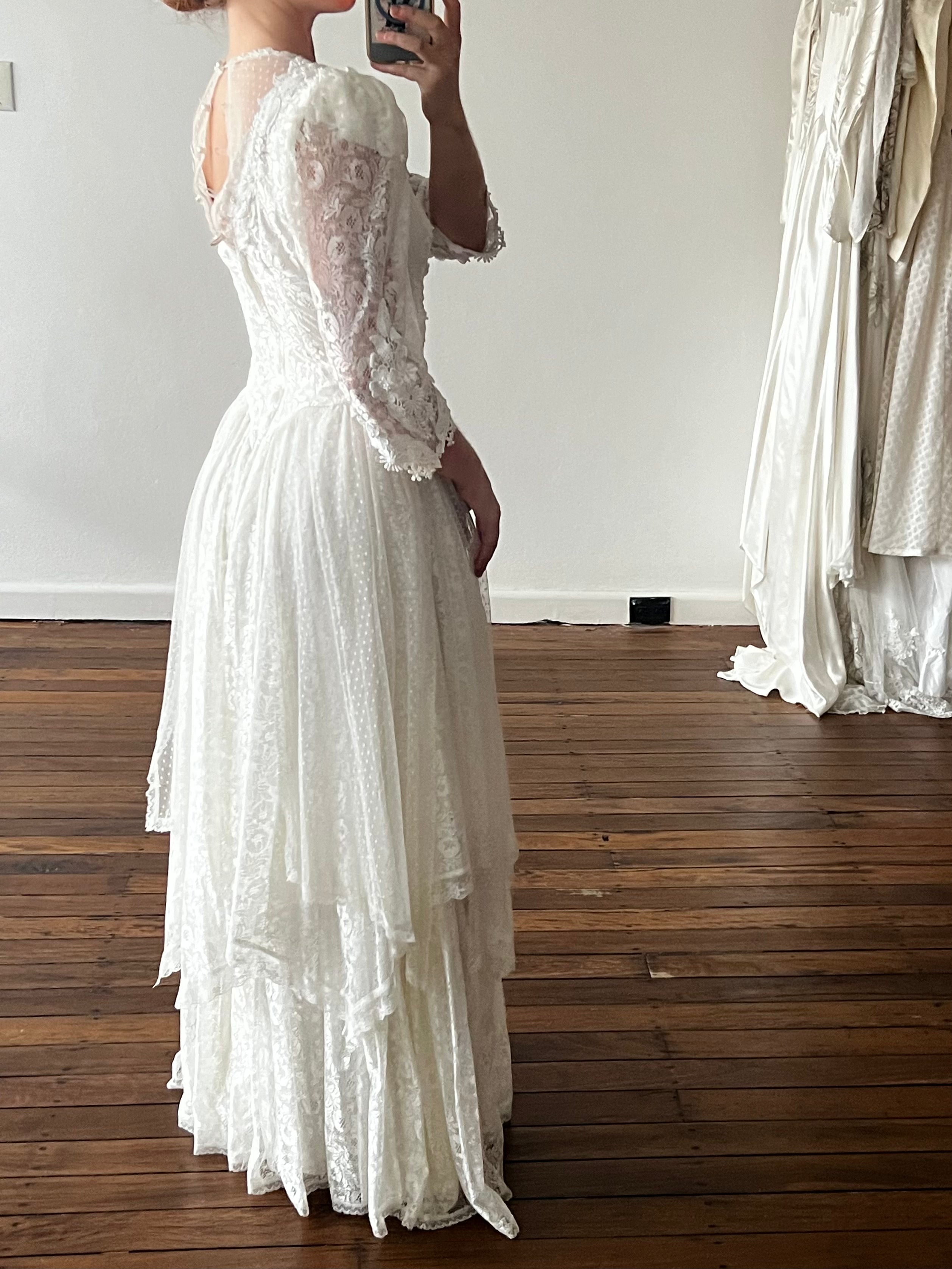 80s Long Sleeve Lace Fairy Dress