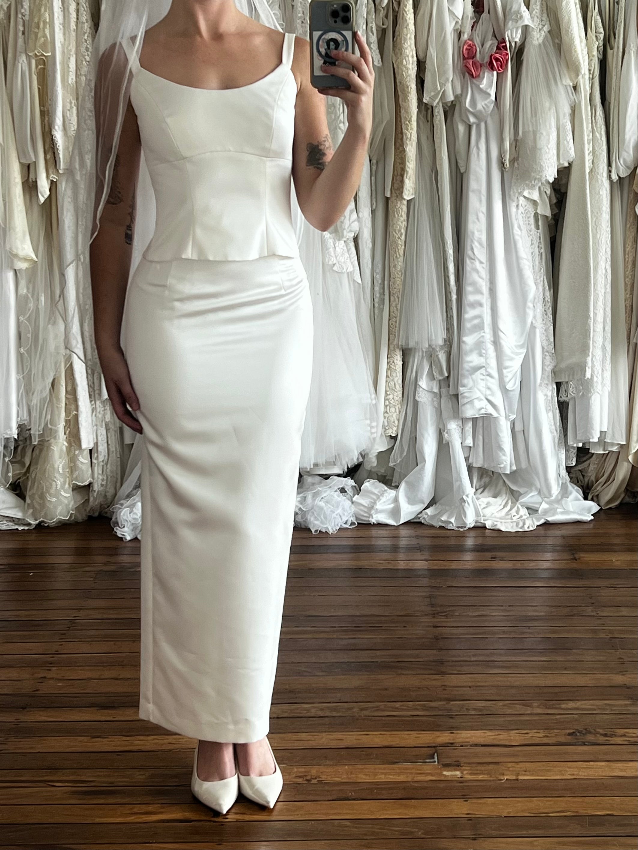 90s Satin Two Piece Bustier and Skirt