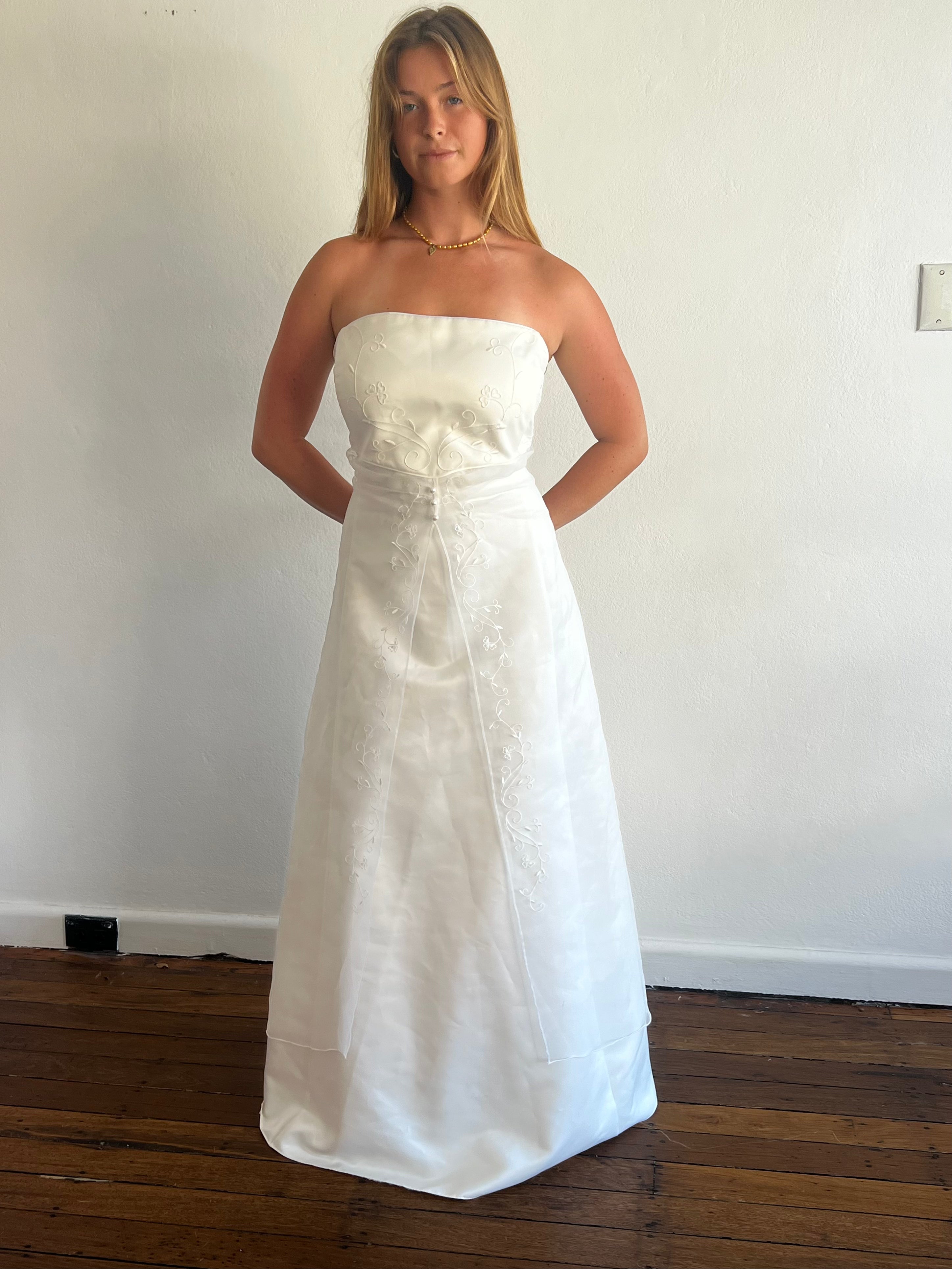 90s Strapless Embroidered Empress Dress
