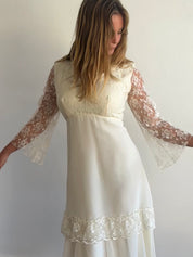70s Lace Bell Sleeve Midi Dress