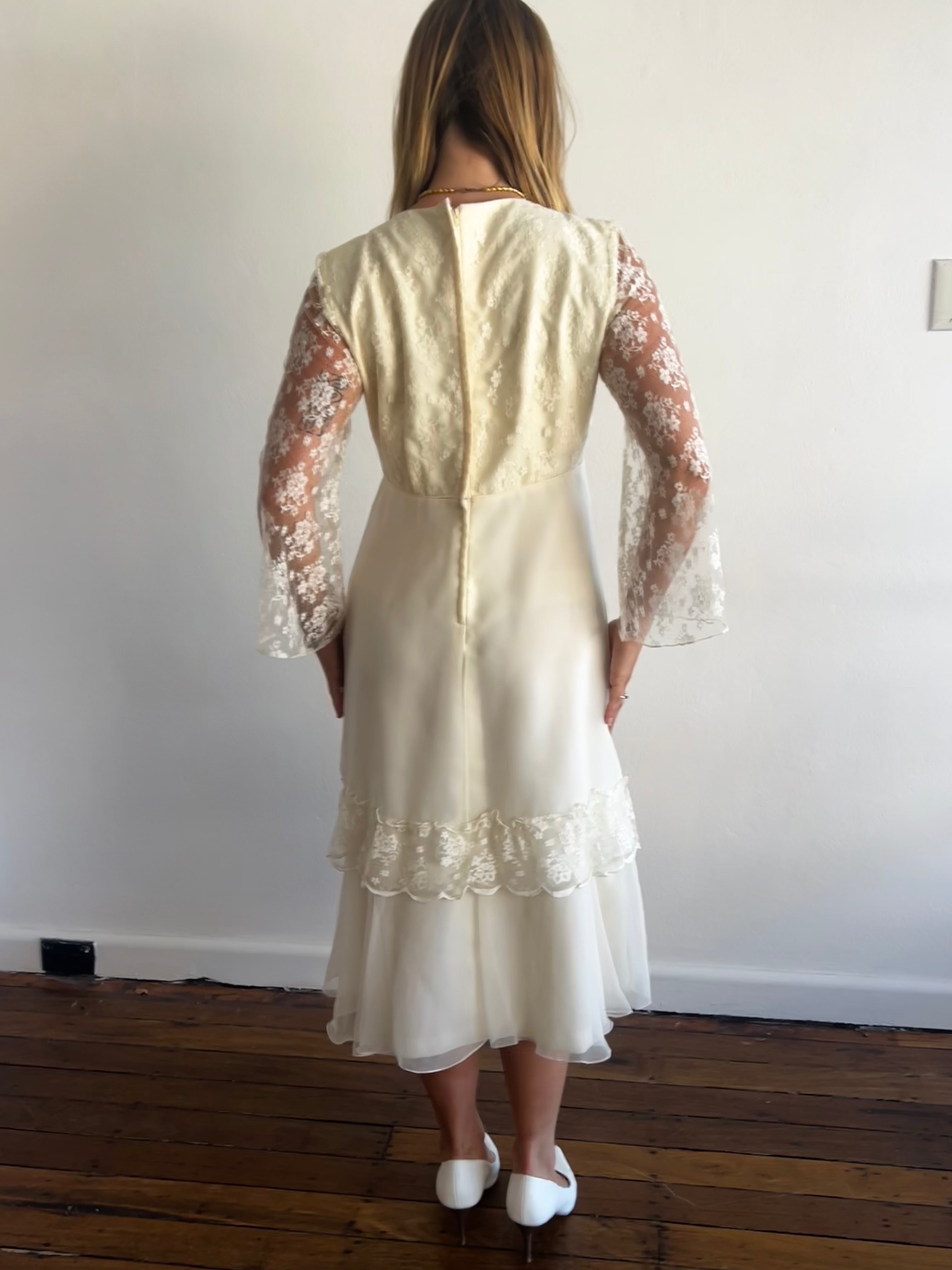 70s Lace Bell Sleeve Midi Dress