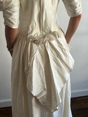 80s Raw Silk Rosette, Lace and Pleat Detail Dress