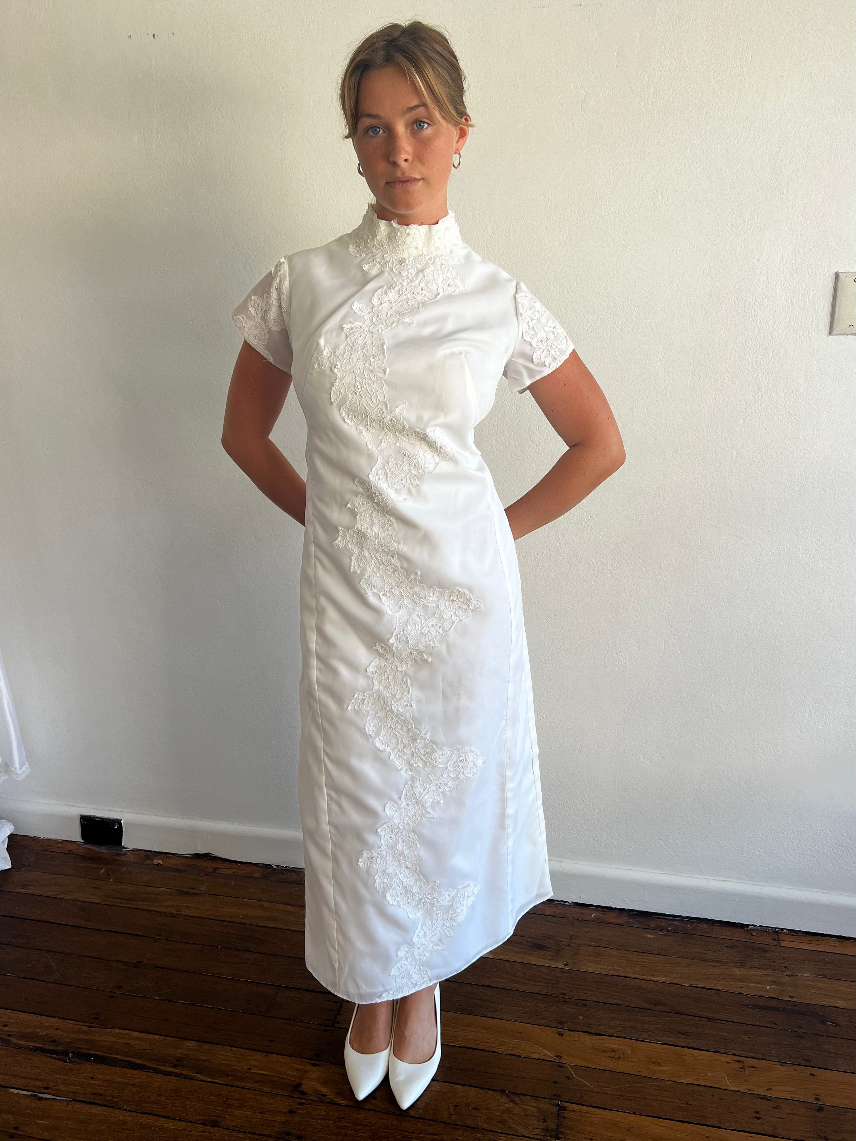 90s Beaded Lace Detail Qipao Dress