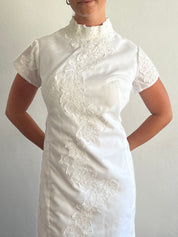 90s Beaded Lace Detail Qipao Dress