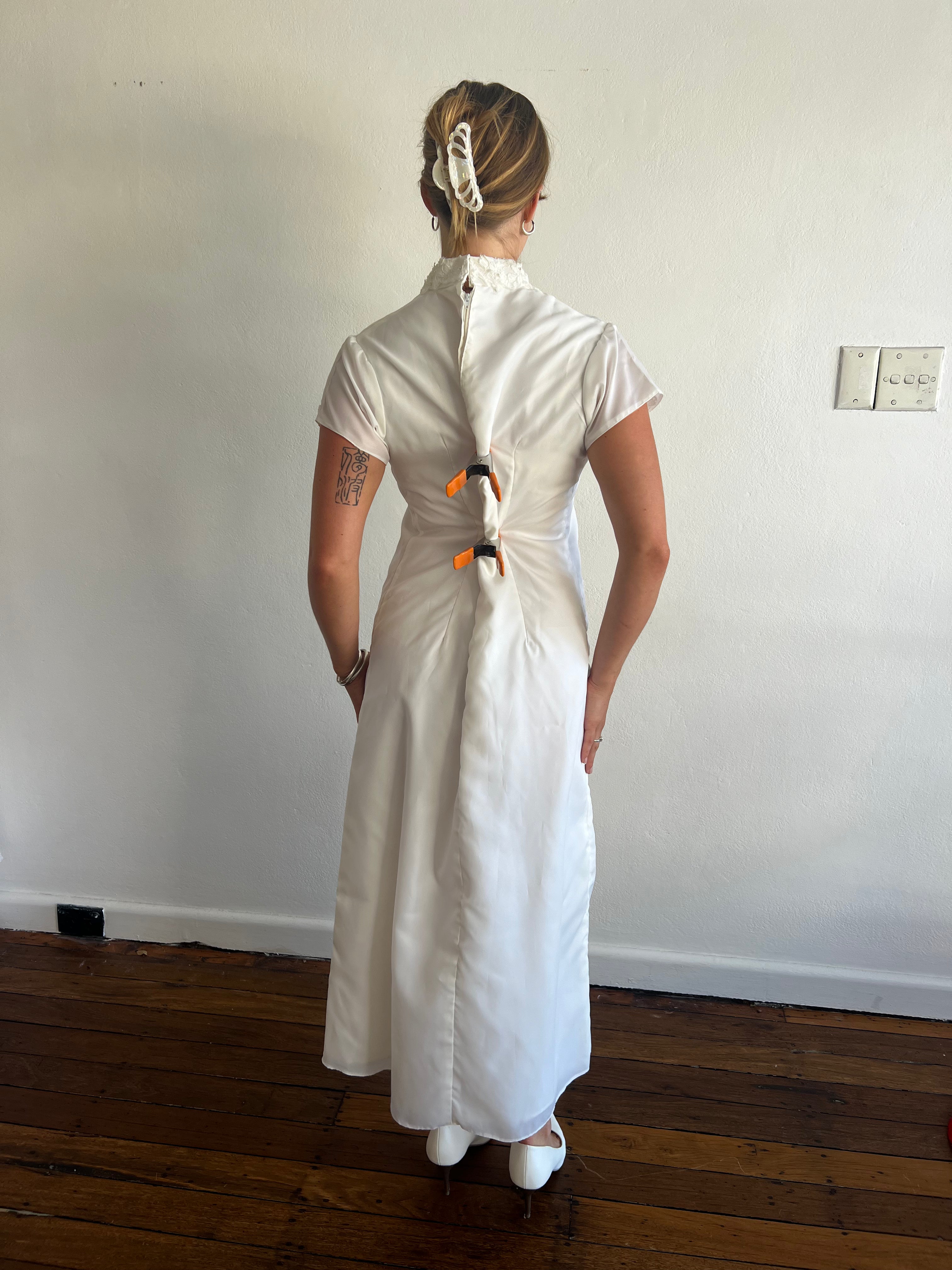 90s Beaded Lace Detail Qipao Dress