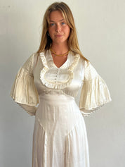 1935 Silk Flutter Sleeve Ruffle Collar Dress