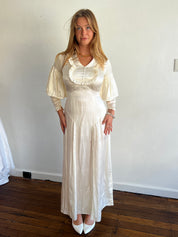 1935 Silk Flutter Sleeve Ruffle Collar Dress