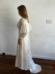 1935 Silk Flutter Sleeve Ruffle Collar Dress