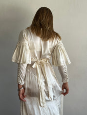 1935 Silk Flutter Sleeve Ruffle Collar Dress