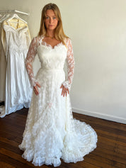 70s Lace High Neck Tiered Ruffle Detail Dress