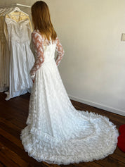 70s Lace High Neck Tiered Ruffle Detail Dress