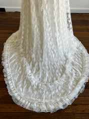 70s Lace High Neck Tiered Ruffle Detail Dress