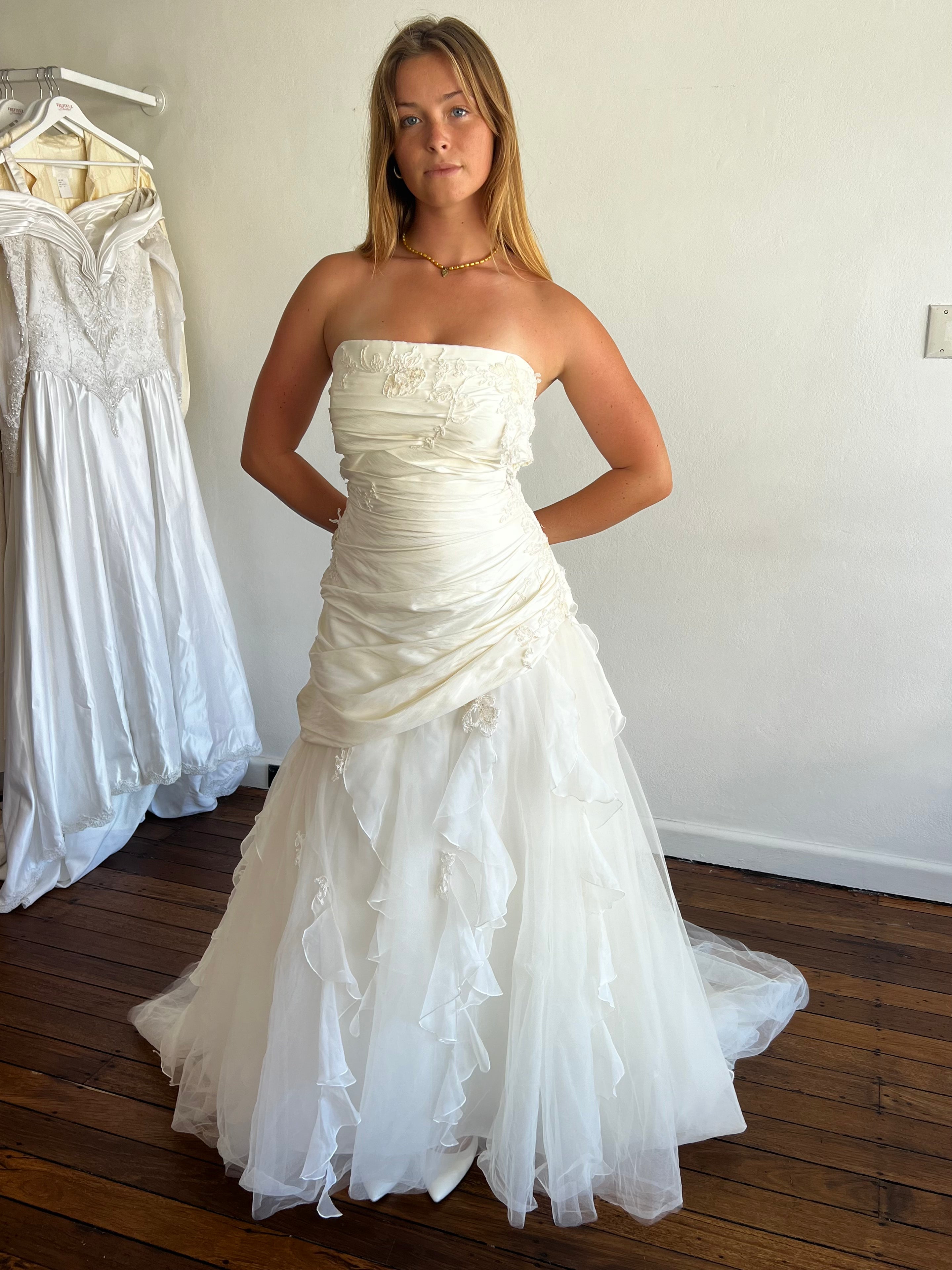 90s Strapless Aysmmetrical Drop Waist Ballgown