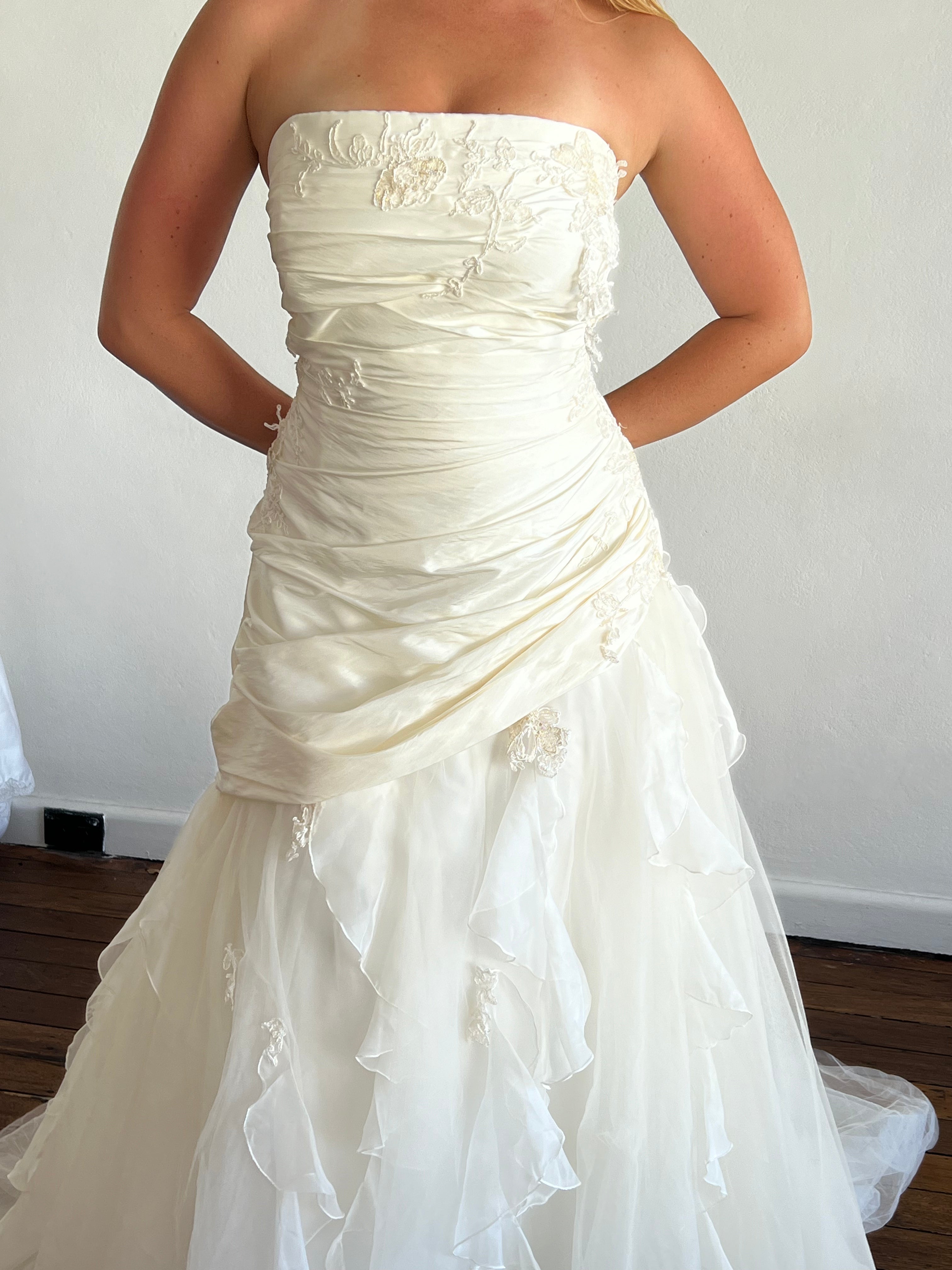 90s Strapless Aysmmetrical Drop Waist Ballgown