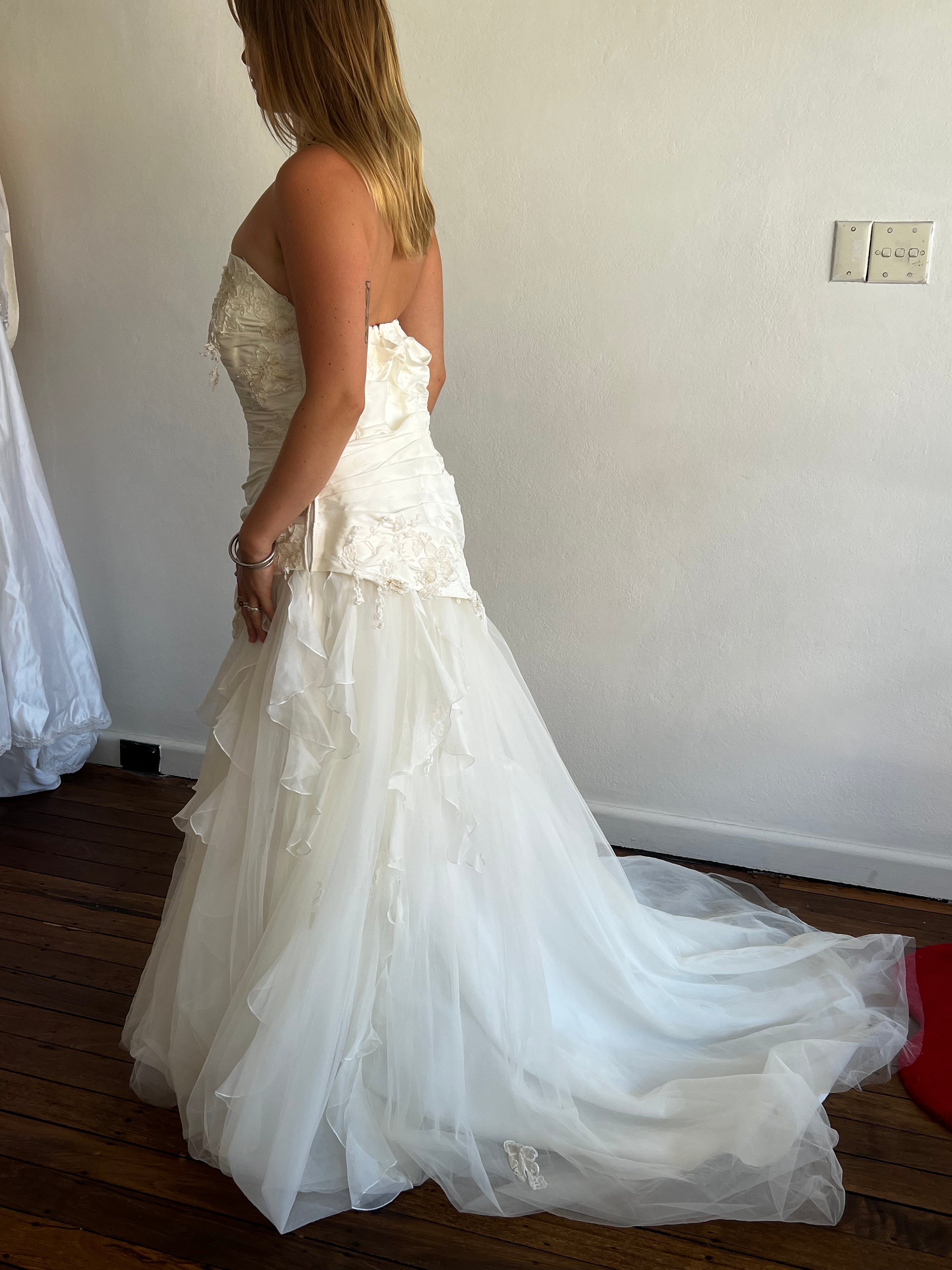 90s Strapless Aysmmetrical Drop Waist Ballgown