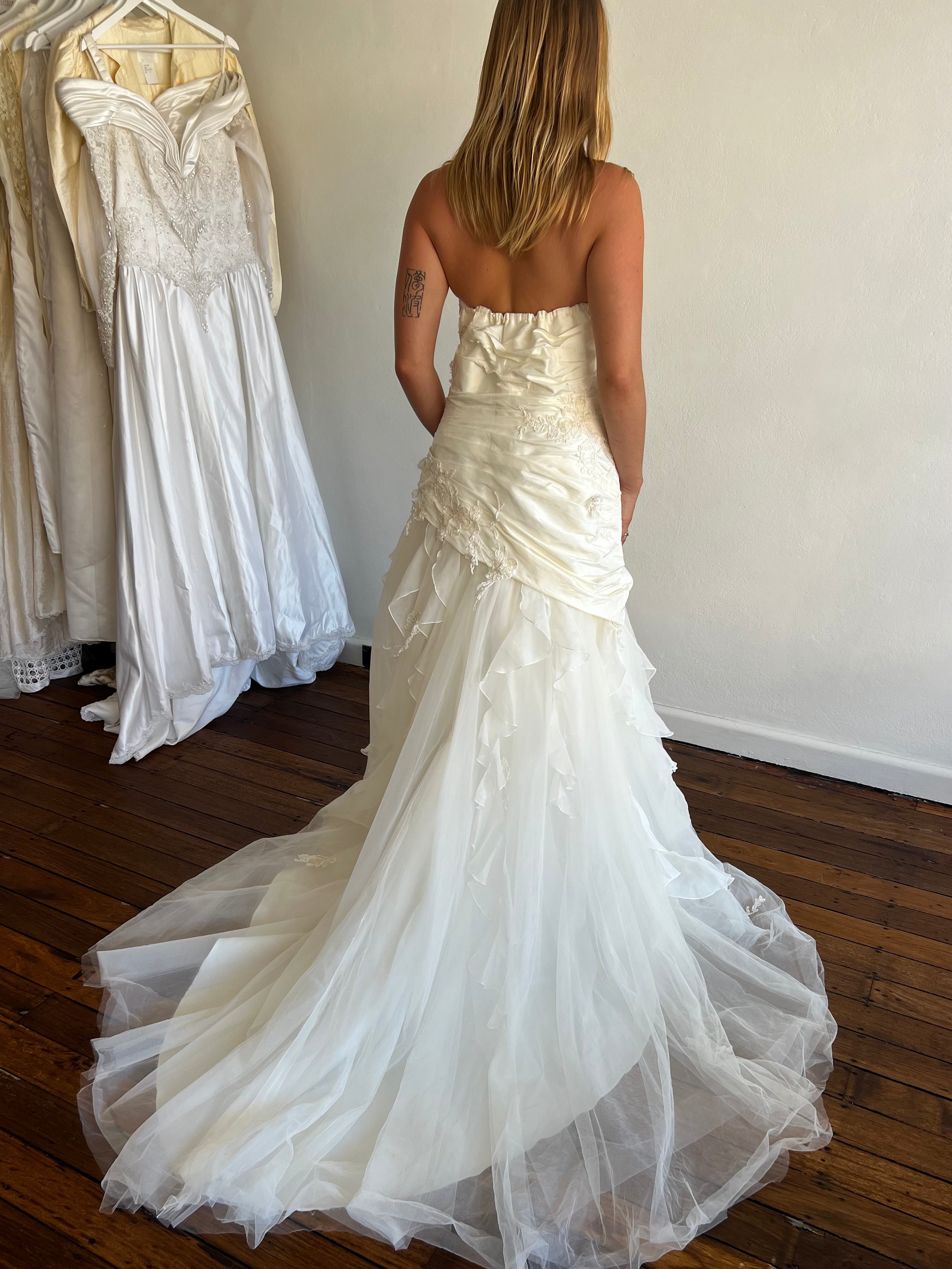 90s Strapless Aysmmetrical Drop Waist Ballgown