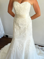 y2k Strapless Lace Appliqué Belted Mermaid Dress