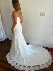 y2k Strapless Lace Appliqué Belted Mermaid Dress