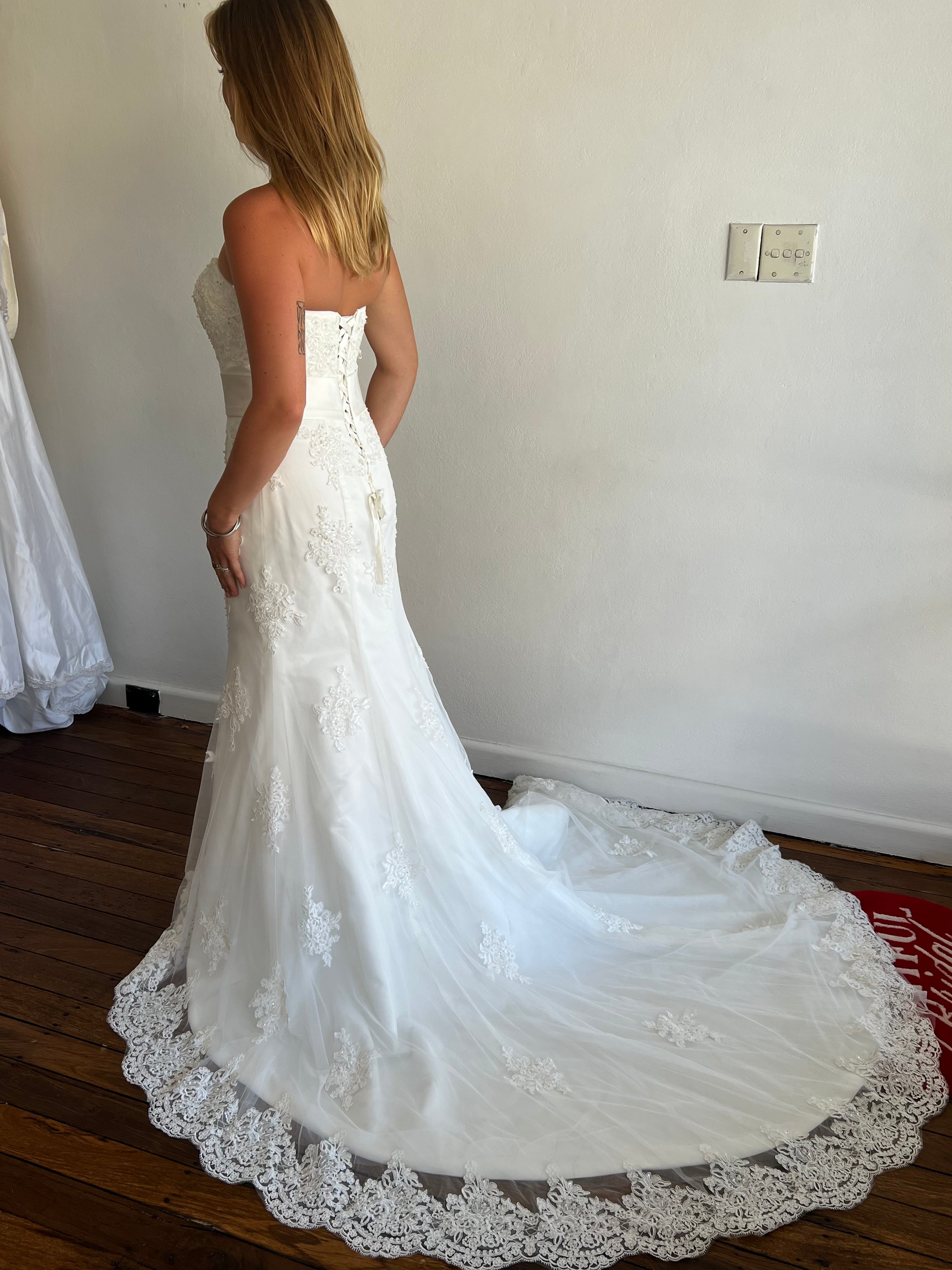 y2k Strapless Lace Appliqué Belted Mermaid Dress