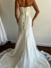 y2k Strapless Lace Appliqué Belted Mermaid Dress