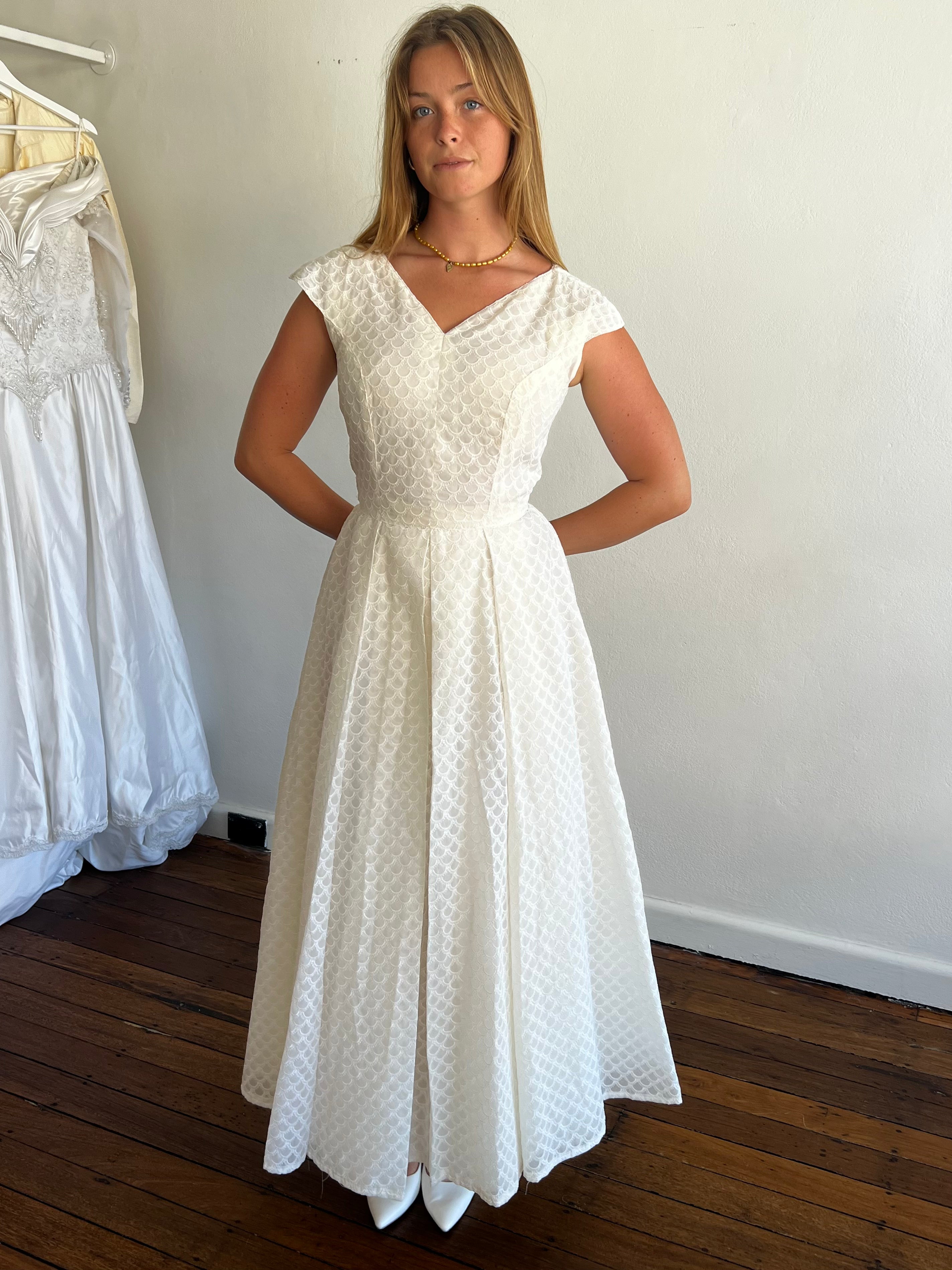 1959 Scallop Embroidered Organza Dress