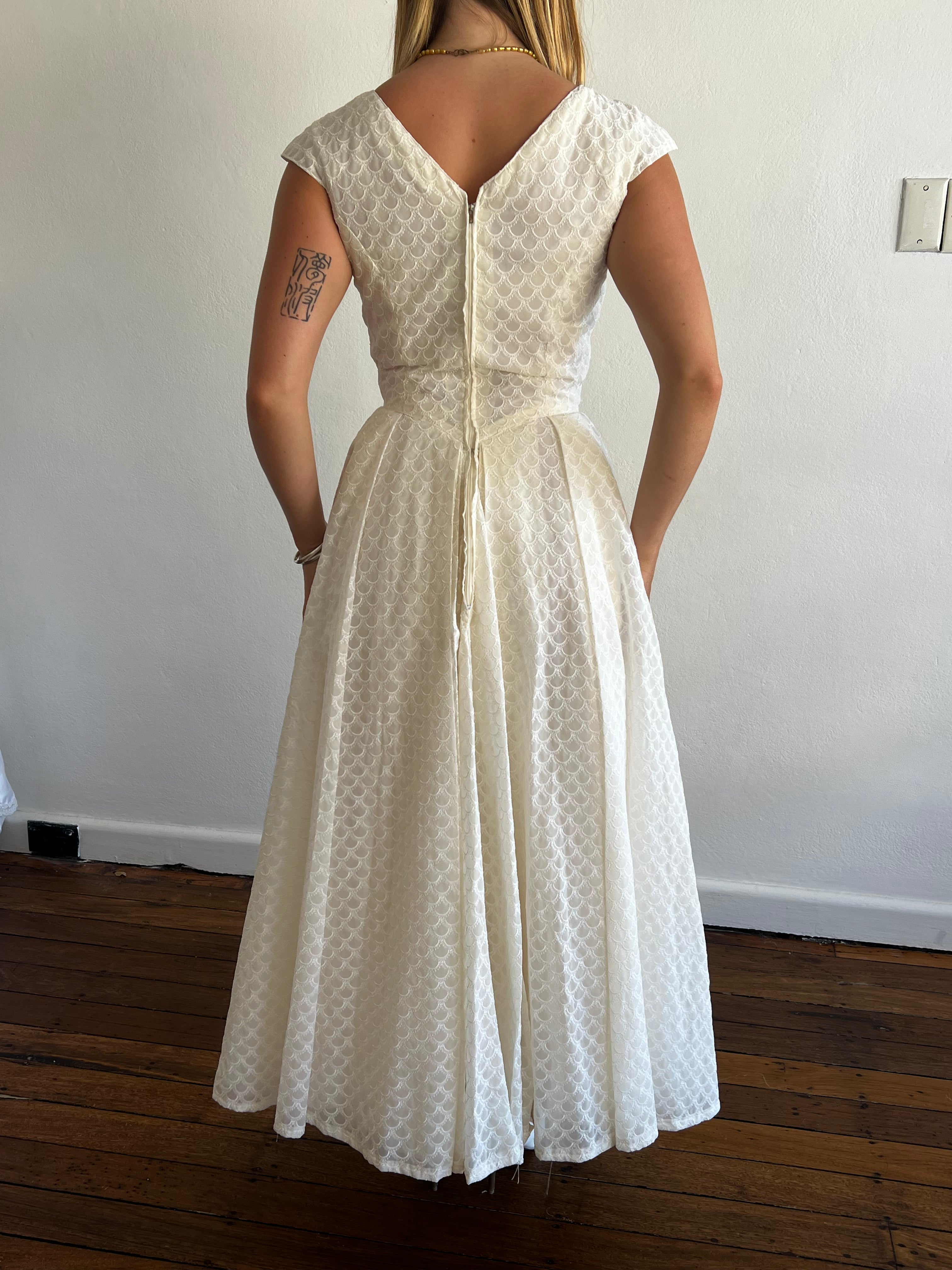 1959 Scallop Embroidered Organza Dress