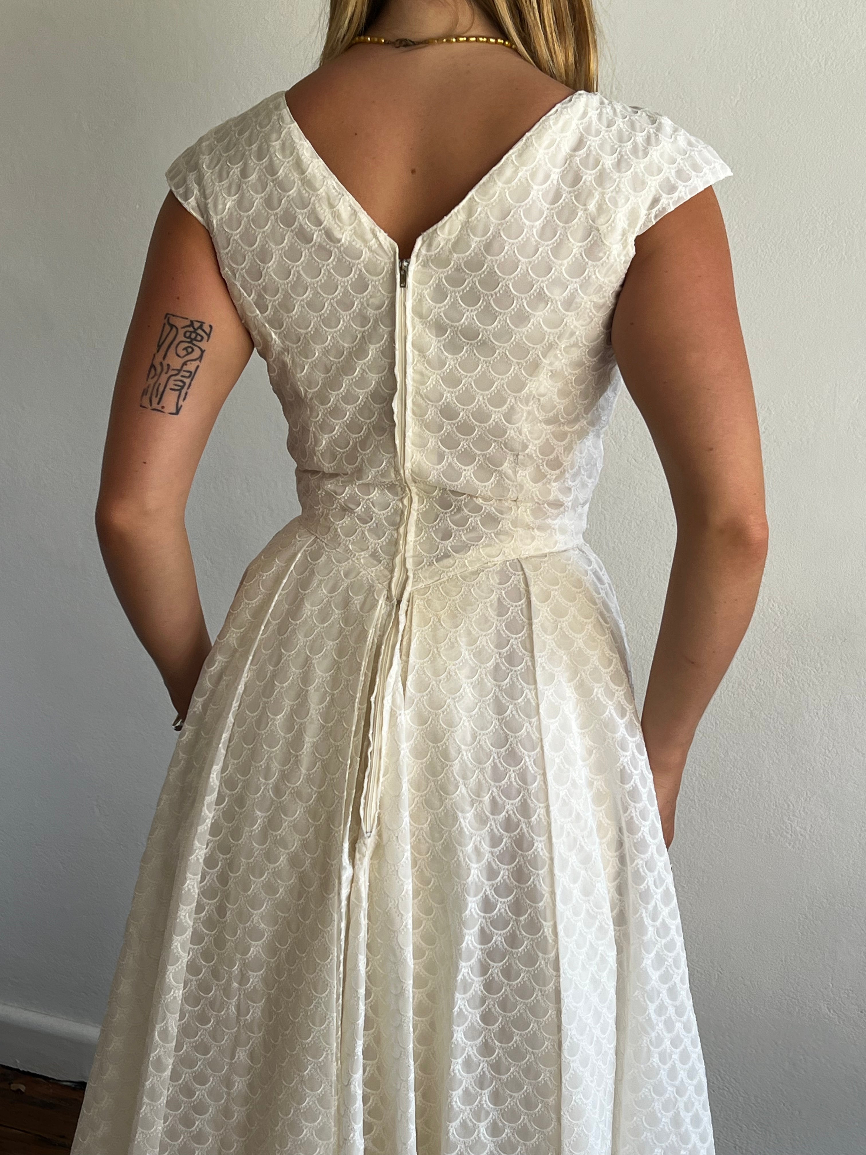 1959 Scallop Embroidered Organza Dress